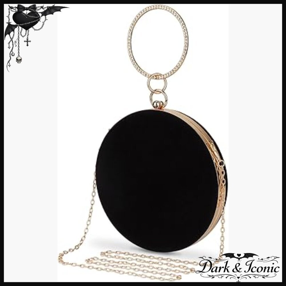 Round Velvet Clutch with Chain Strap Formal Evening Wedding Purse